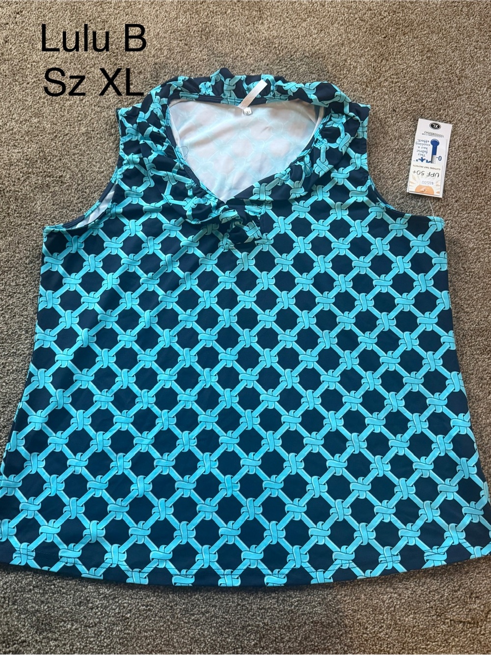 Lulu-B Navy and Teal Geometric V-Neck Tank Top